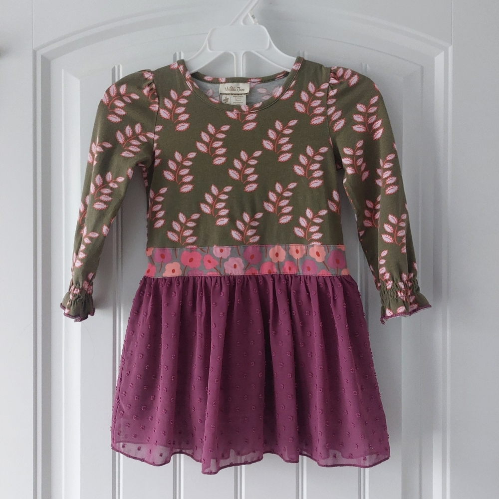 Floral Long Sleeve Dress in Olive and Purple